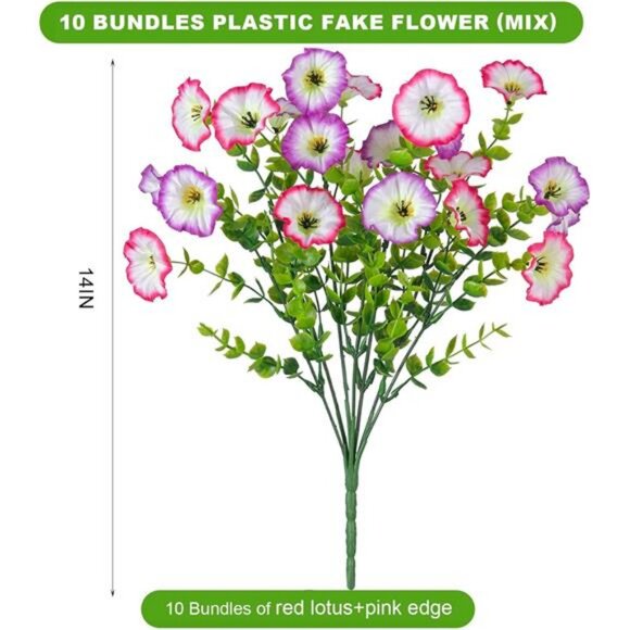 10 Bundles Morning Glory Artificial Flowers for Outdoor Decoration UV Resistant - Picture 2 of 8
